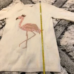 Lauren Conrad soft cream sequin pink flamingo tunic sweater XS acrylic blend